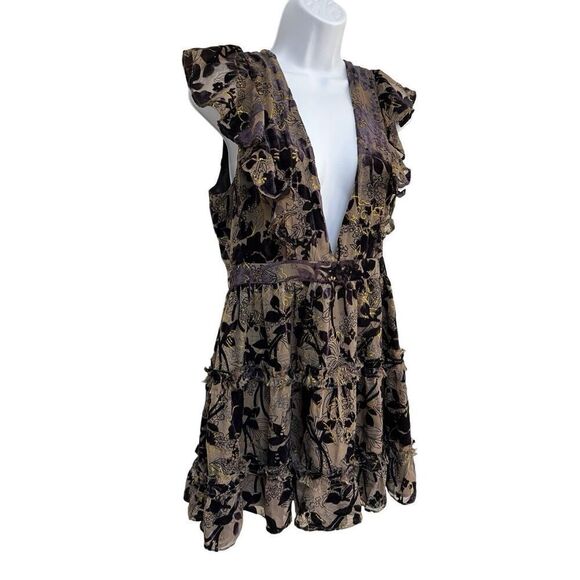 House Of Harlow 1960 X Revolve Mini Dress Purple Velvet Ruffle Deep V Women’s M - Picture 3 of 16